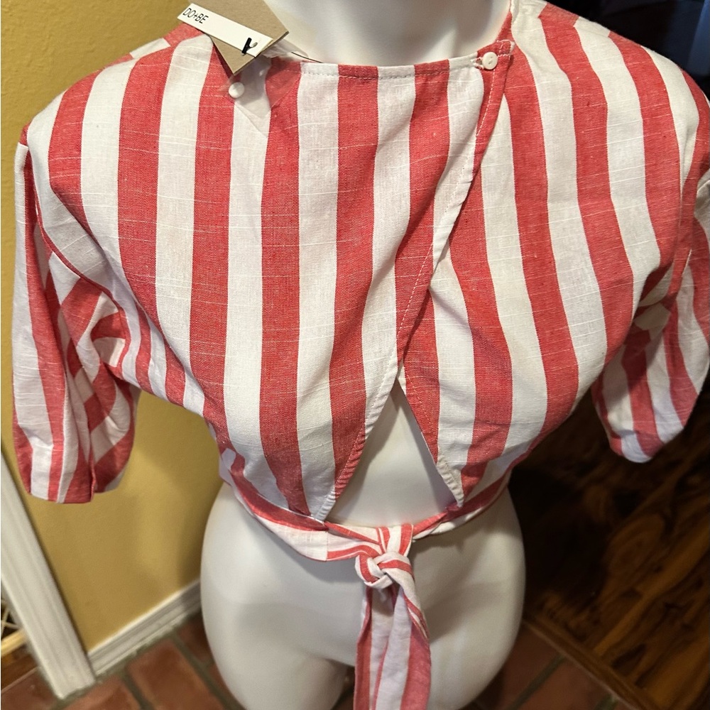 NWT DO+BE Red and White Striped Crop Top